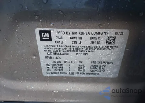 2020 Chevrolet Trax Awd Ls from USA, damaged, VIN KL7CJNSB9LB349900